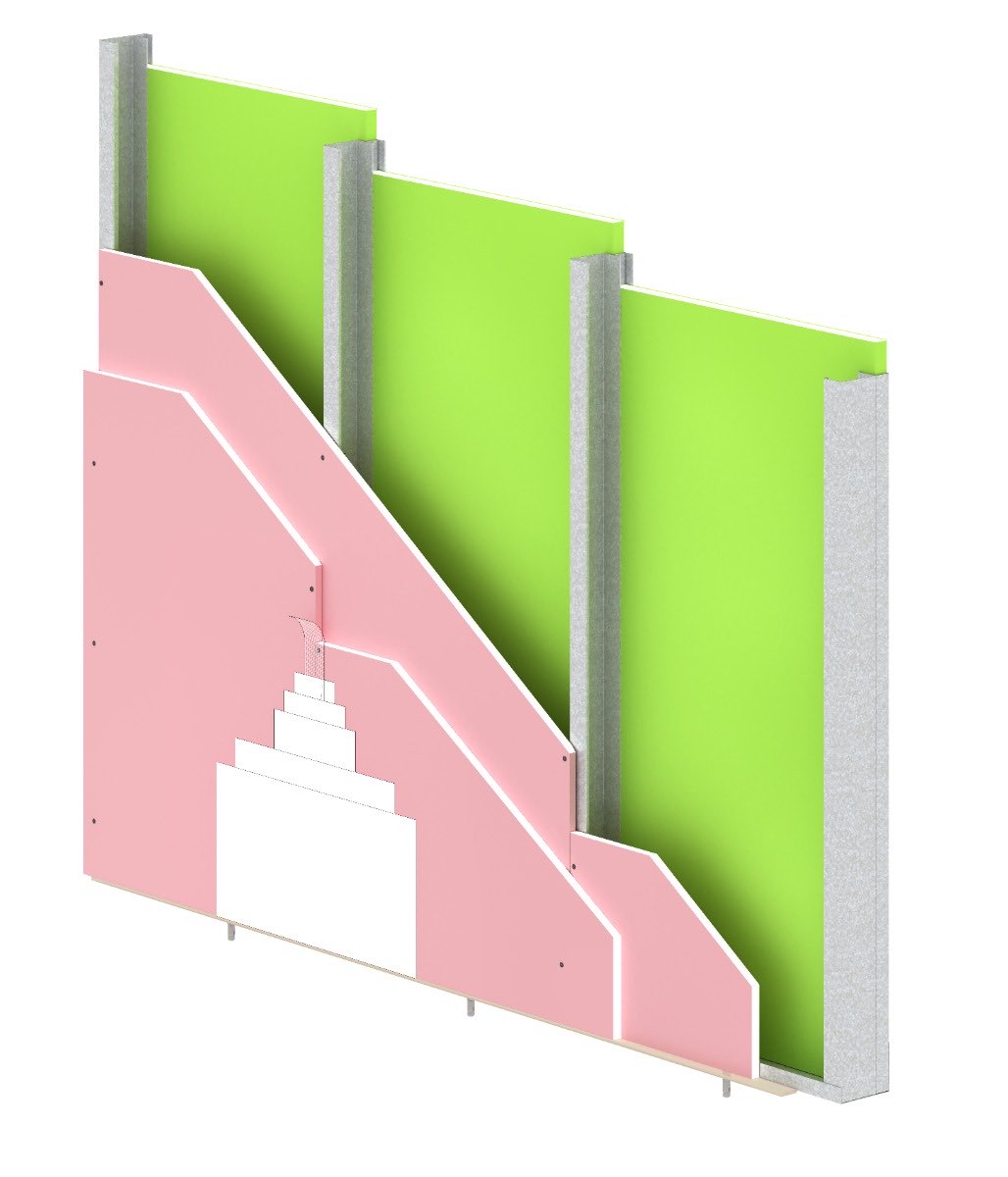 Shaft wall system build-up — shaftliner panel, C-H studs and fire-rated board